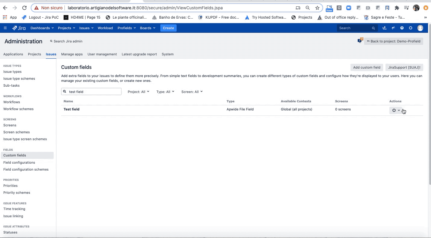 Configuration of Apwide File Field for Jira Apwide File Field Configuration