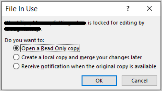 Excel file in use, open a read only copy