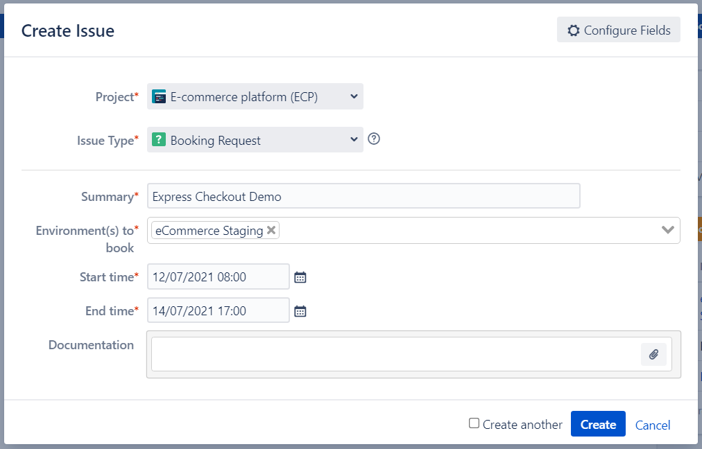 Jira Test Environment Booking Request