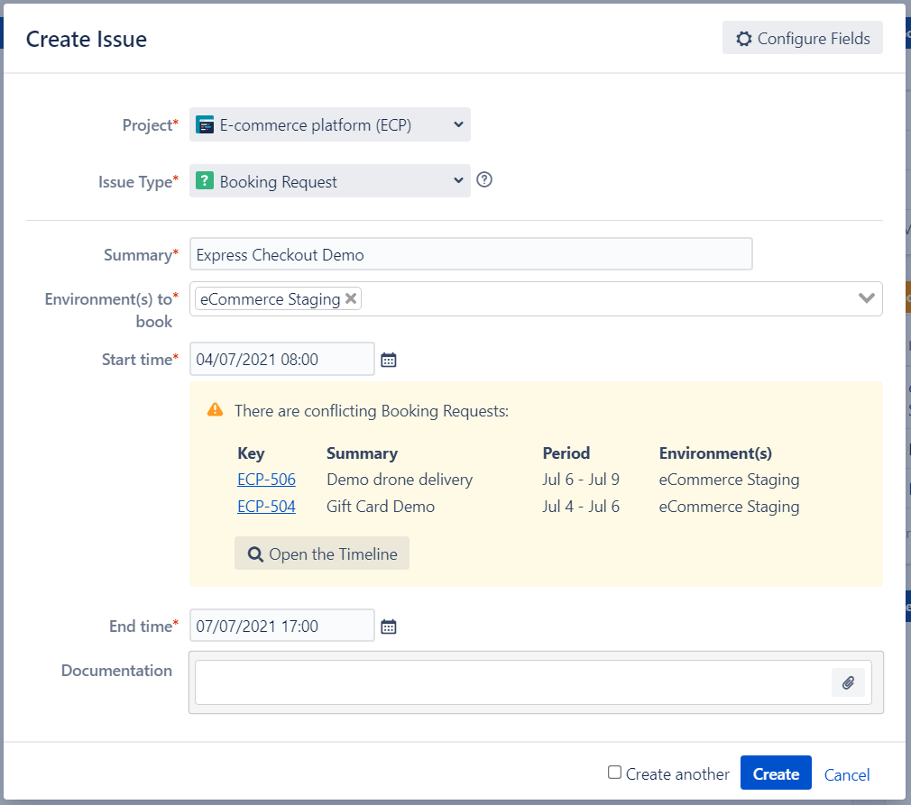 Jira Test Environment Booking Request with Conflict Management